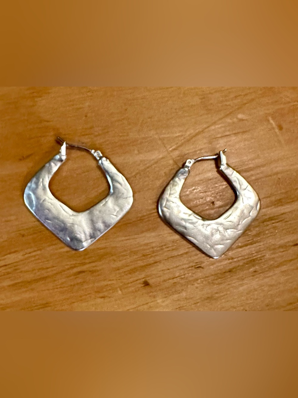 New Never Worn Silver Earrings, Modern Hoop Design, With a Hammered Like Texture